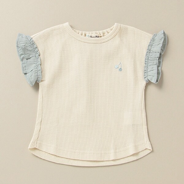 袖フリルワッフルTシャツ