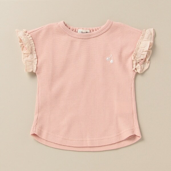 袖フリルワッフルTシャツ
