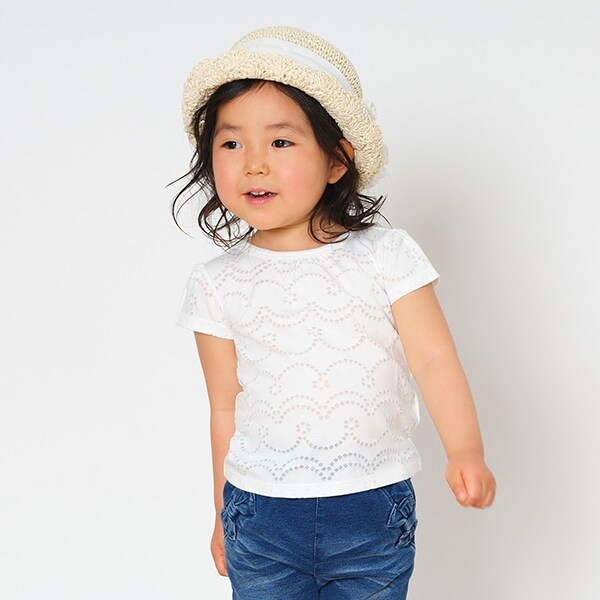 透かしドットパフスリーブTシャツ