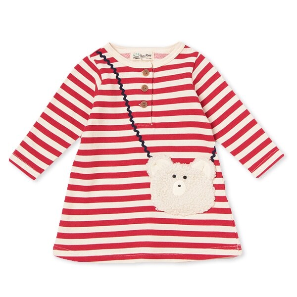 Narumiya Online ナルミヤ オンラインの公式通販サイト白くまポシェットトロンプルイユボーダーワンピース 80 グレー キッズ