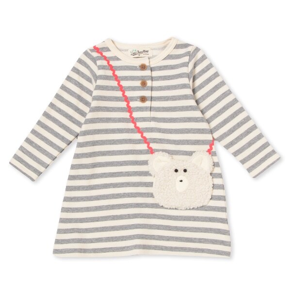 Narumiya Online ナルミヤ オンラインの公式通販サイト白くまポシェットトロンプルイユボーダーワンピース 80 グレー キッズ