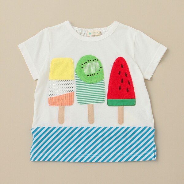 試着のみ】ベイビーチアーアイスクリームTシャツ 帽子セット100