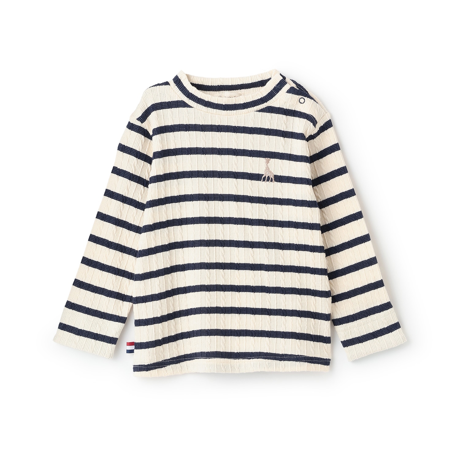 ジャカードボーダー長袖Tシャツ【日本製】(80cm 紺): ベビー