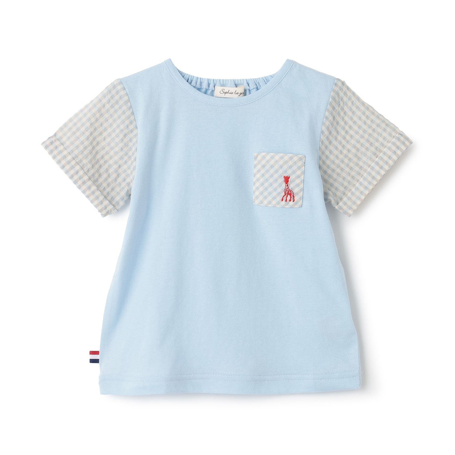 袖チェックサッカー半袖Tシャツ