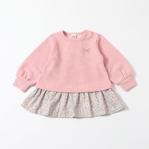 レイヤード風小花柄切り替えチュニック(90)