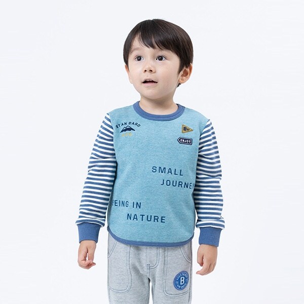 ロゴワッペンボーダー袖トレーナー(100~130)