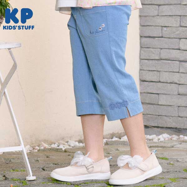裾花レースのストレッチデニム6分丈パンツ(110～130)