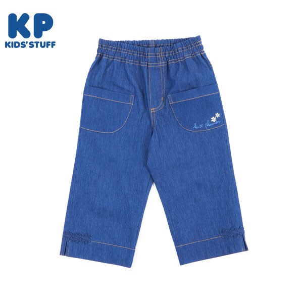 裾花レースのストレッチデニム6分丈パンツ(140~160)