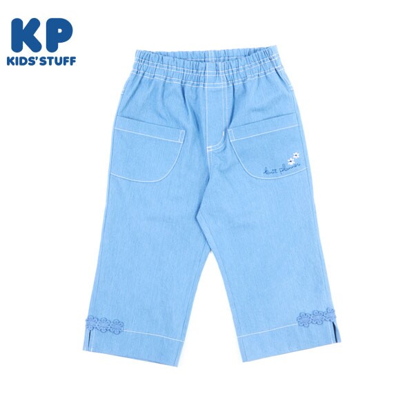 裾花レースのストレッチデニム6分丈パンツ(140~160)