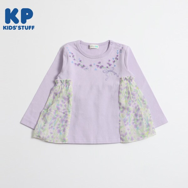 スイートピー柄シフォンの切り替えTシャツ(80～90)