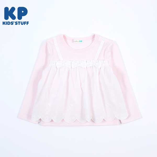 うさぎ柄レースのドッキング長袖Tシャツ(80～90)