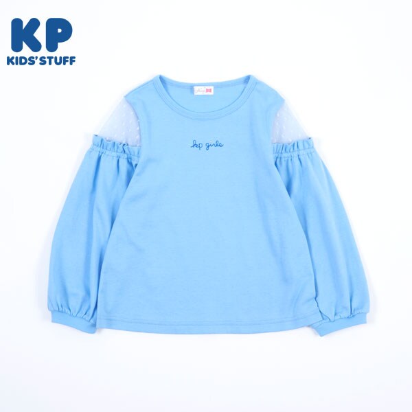 日本製】肩ドットチュールの長袖Tシャツ(140～160)(140cm ライト 