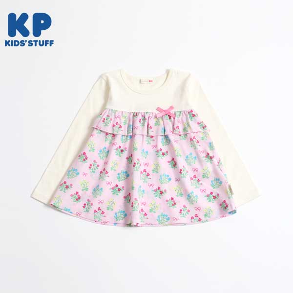 花×リボン柄切り替え長袖Tシャツ(140～150)