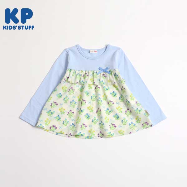 花×リボン柄切り替え長袖Tシャツ(140～150)