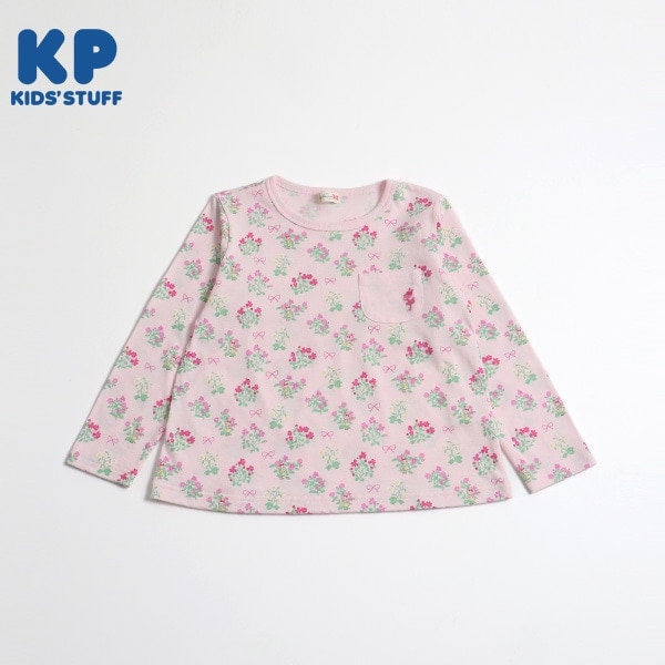 うさぎの花×リボン柄長袖Tシャツ(100~130)