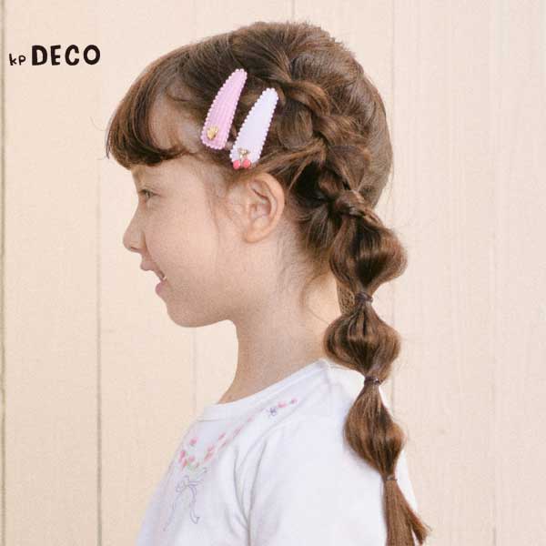 チャーム付きヘアピン(パッチンどめ)2個セット(F ピンク