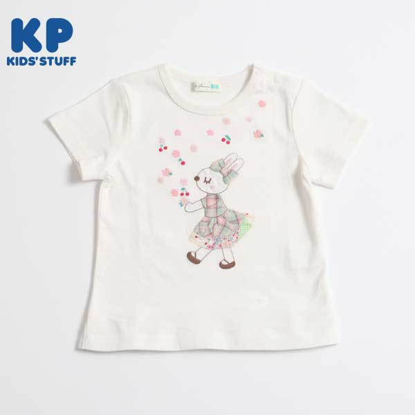 チェックのうさぎアップリケ半袖Tシャツ(80～90)(80cm パープル
