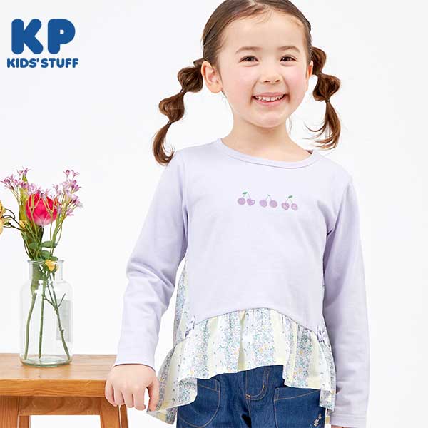 ストライププリント切り替え長袖チュニック(100~130)