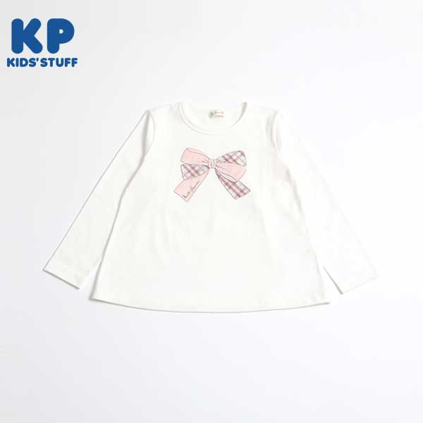 リボンアップリケの長袖Tシャツ(140~160)