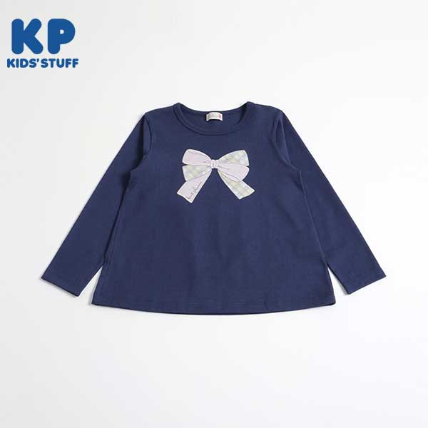 リボンアップリケの長袖Tシャツ(140~160)