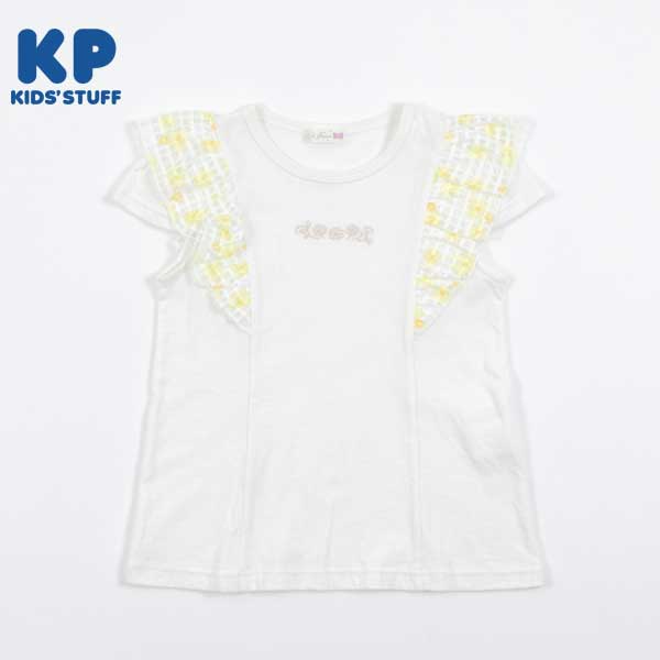 デイジーチェック柄の肩フリル半袖Tシャツ(140～160)