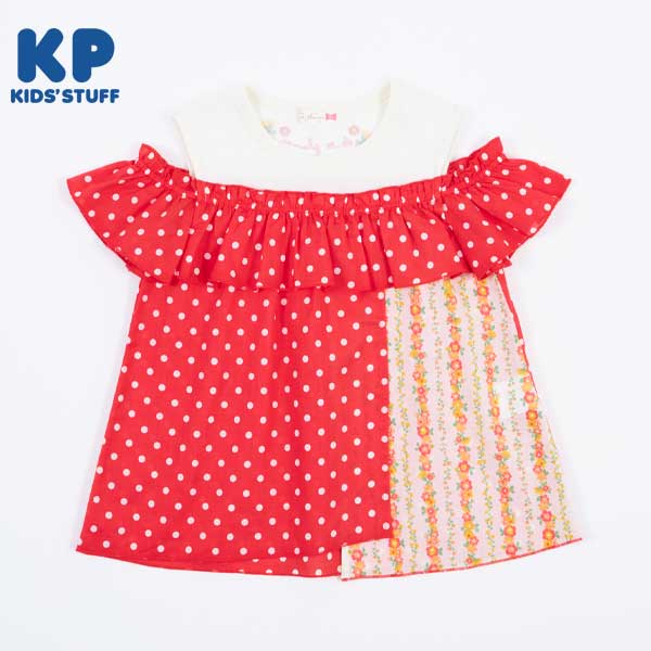 ドット切り替えオフショル風半袖Tシャツ(140～150)