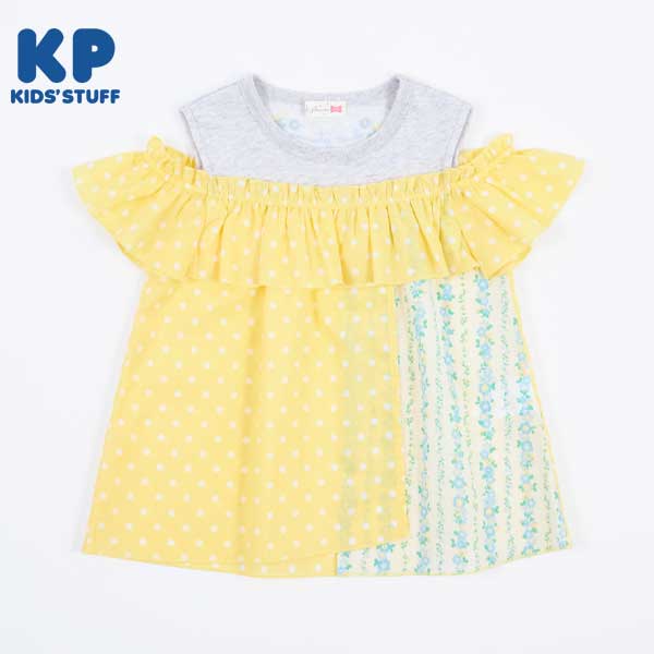 ドット切り替えオフショル風半袖Tシャツ(140～150)