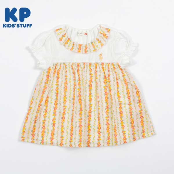 花ストライプ柄切り替え半袖チュニック(100)