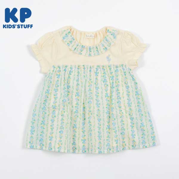 花ストライプ柄切り替え半袖チュニック(100)