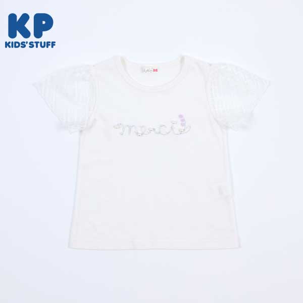 スズラン刺しゅうとパールのロゴ半袖Tシャツ(110～130)