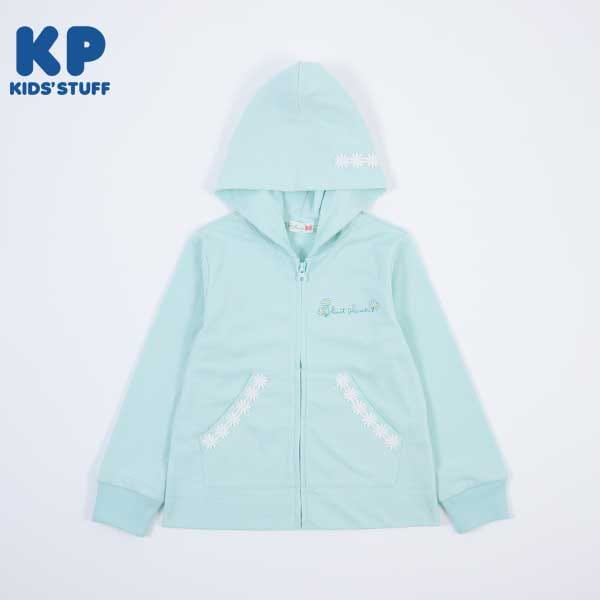 刺しゅうと花レースのパーカー(140～160)(140cm シロ杢): キッズ  