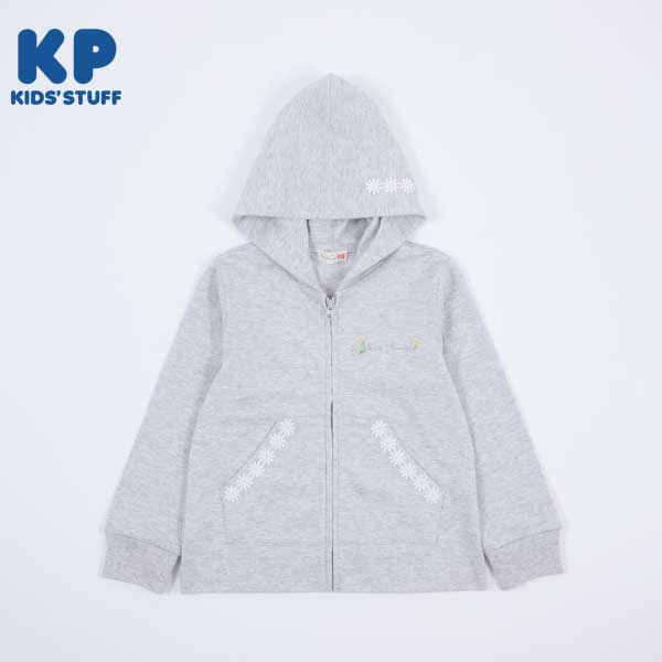 刺しゅうと花レースのパーカー(140～160)(140cm シロ杢): キッズ  