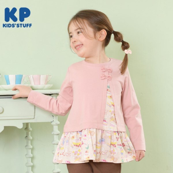KP うさぎスイーツ柄切り替え長袖チュニック(80～150)