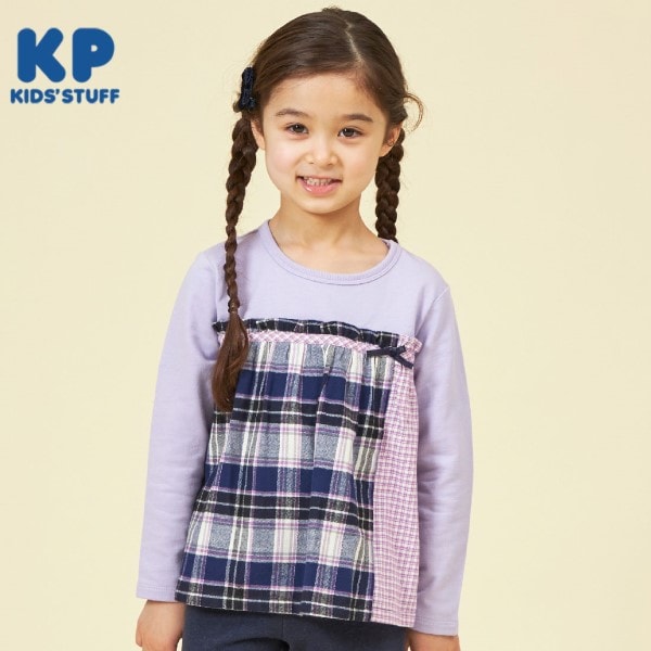 KP チェック切り替えリボン付き長袖Tシャツ(80~150)