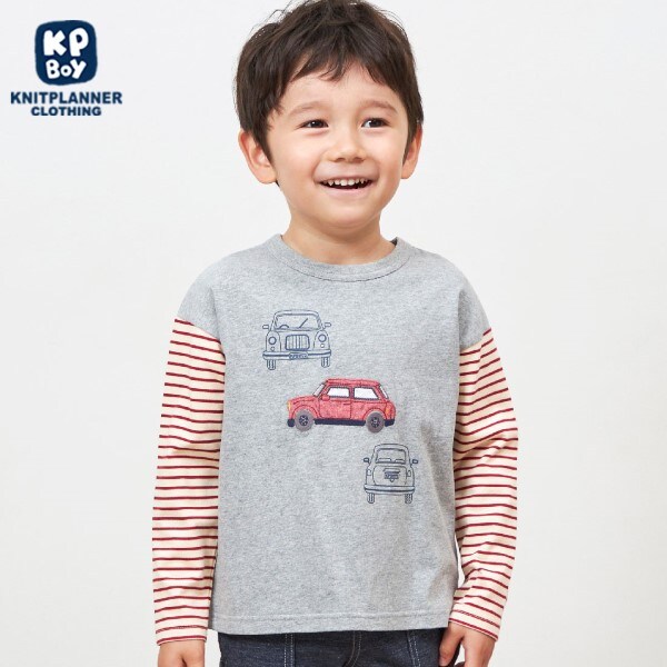KP BOY ロンTセット 140 KPBOY 車モチーフの袖ボーダー長袖Tシャツ(80～140)(80cm