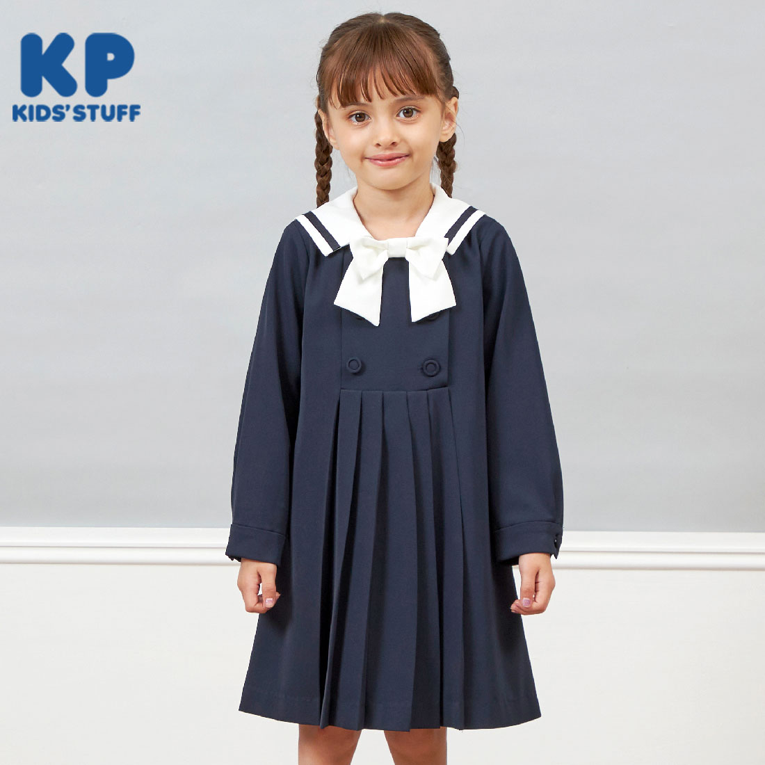 KP(ケーピー)セーラーカラーリボン付きワンピース(110～130)