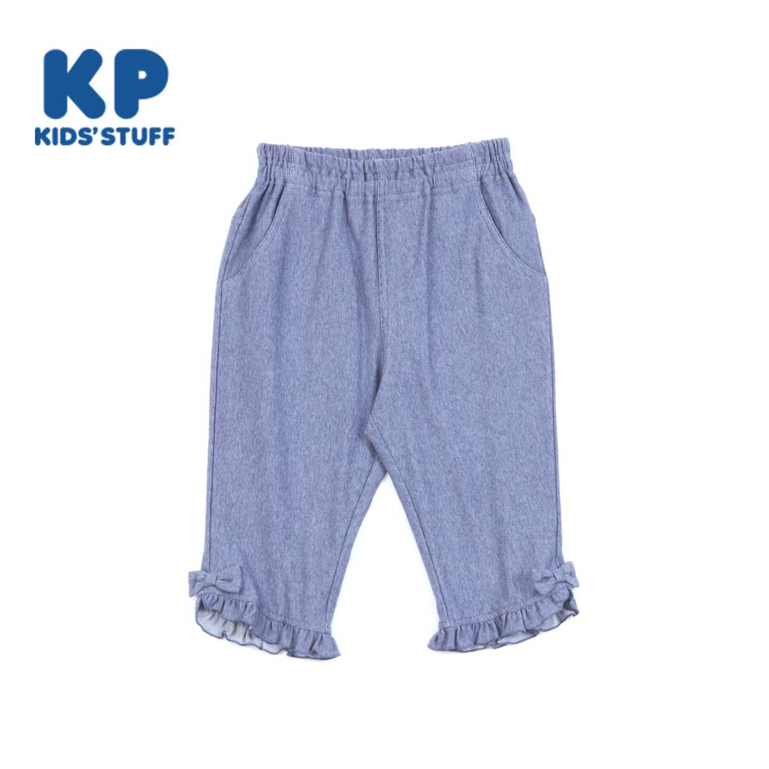 KP(ケーピー)裾フリルの6分丈パンツ140(140cm ブルー): キッズ