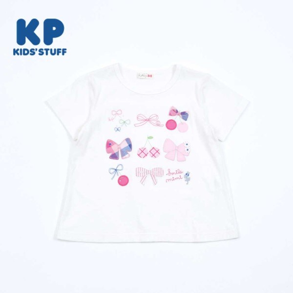 KP(ケーピー)リボン＆チェリー半袖Tシャツ140(140cm サックス