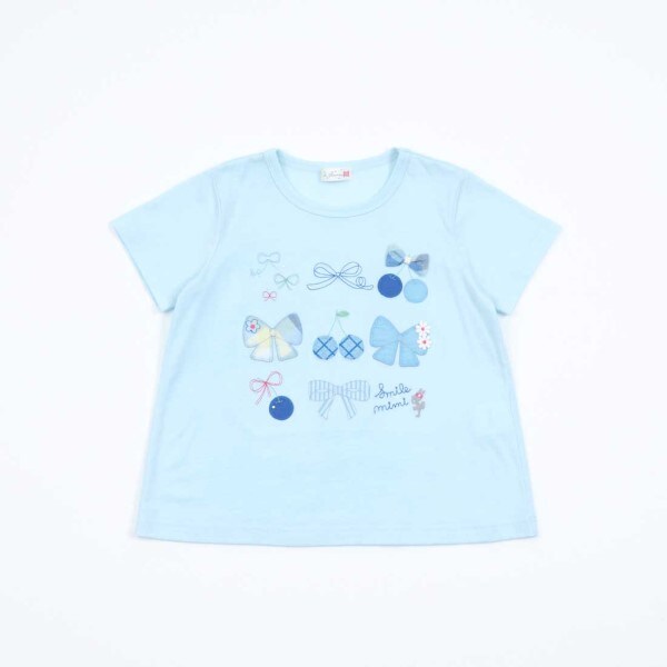 KP(ケーピー)リボン＆チェリー半袖Tシャツ140(140cm サックス): キッズ 