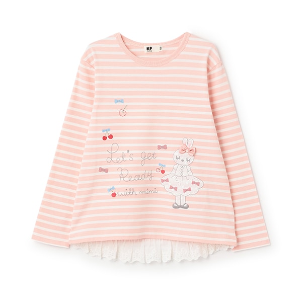 mimiアップリケボーダー長袖Tシャツ