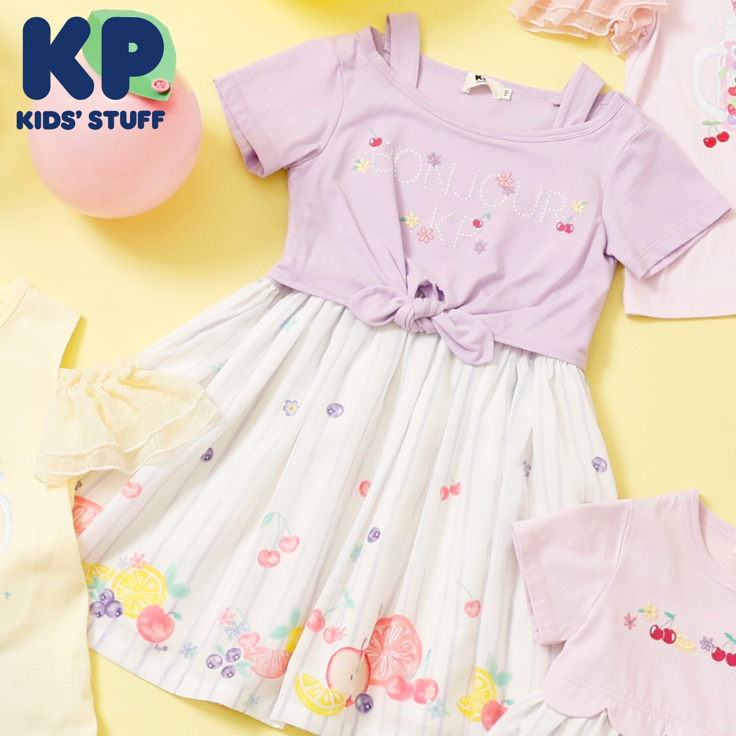 シフォン フルーツ柄プリント ワンピース
