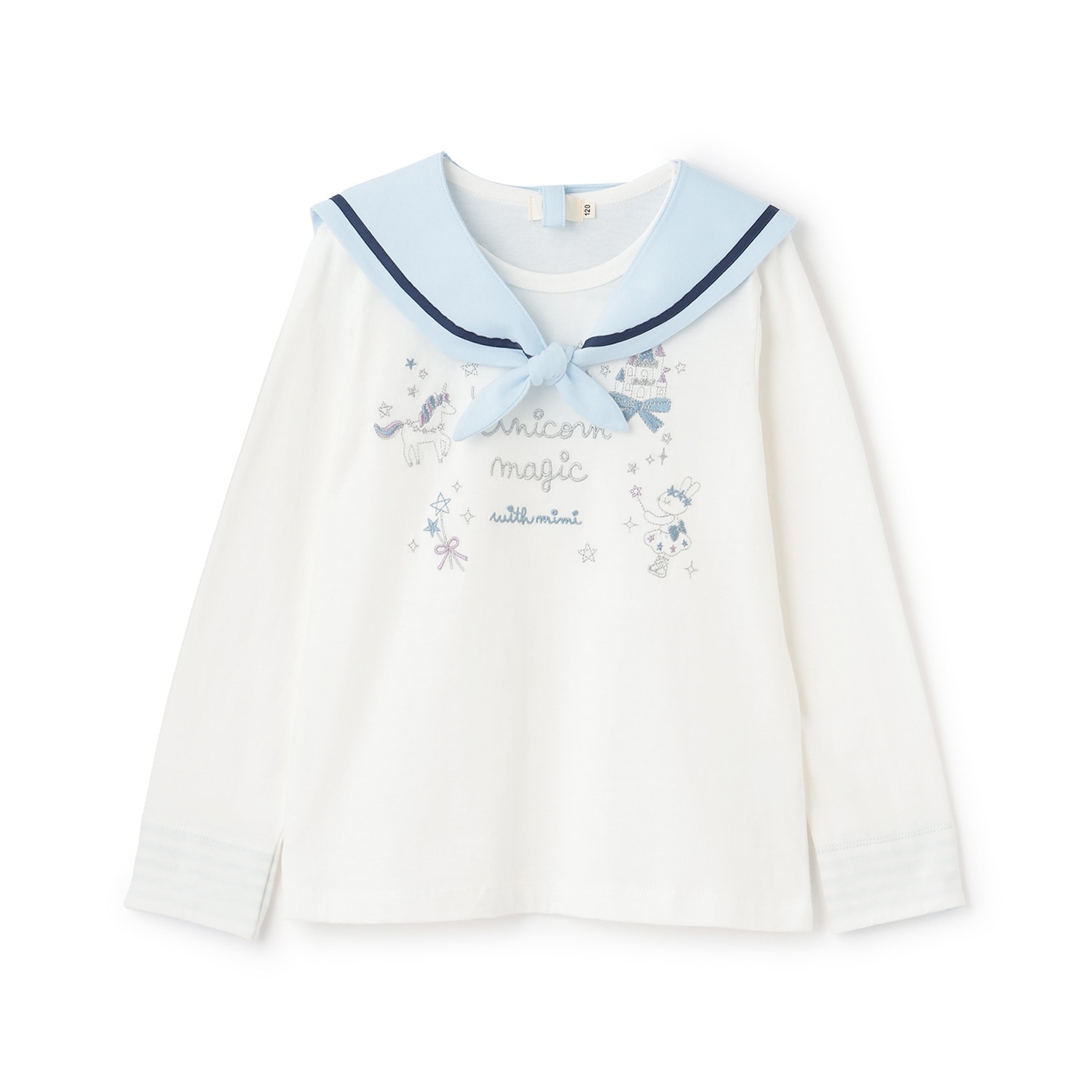 キラキラユニコーン刺シュウ セーラー衿長袖Tシャツ