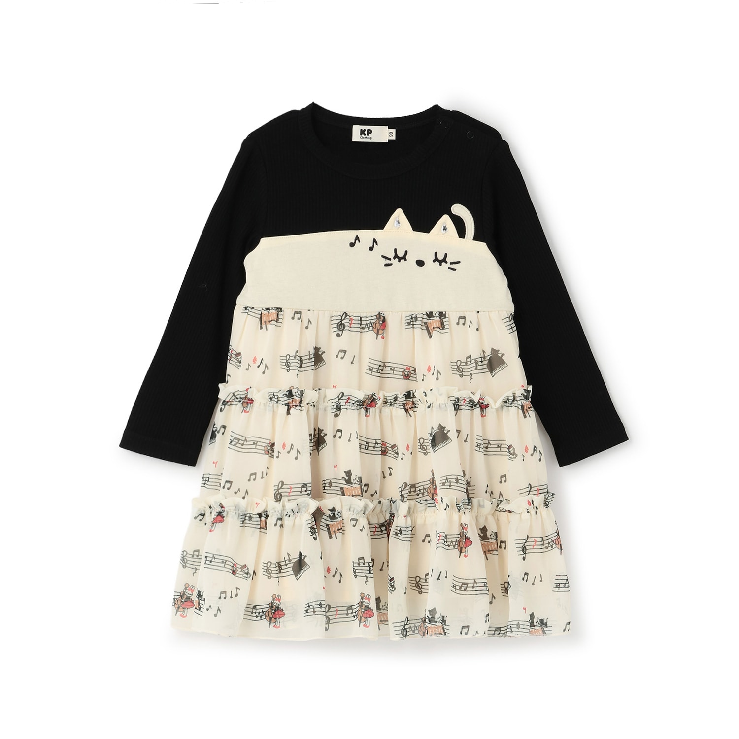 音符柄シフォン ティアードワンピース