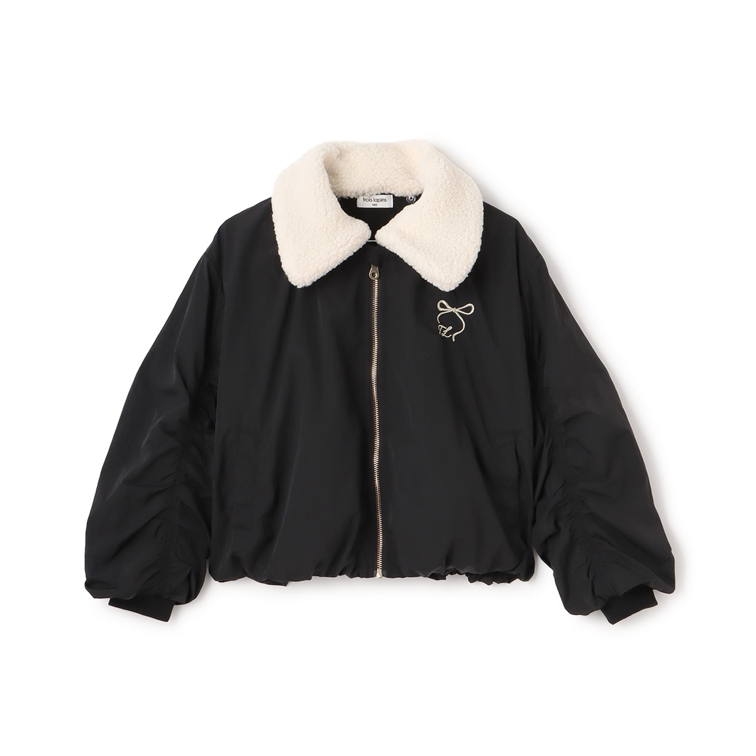 Trois Lapins】 袖ギャザーデザイン MA-1風ブルゾン(80cm 黒