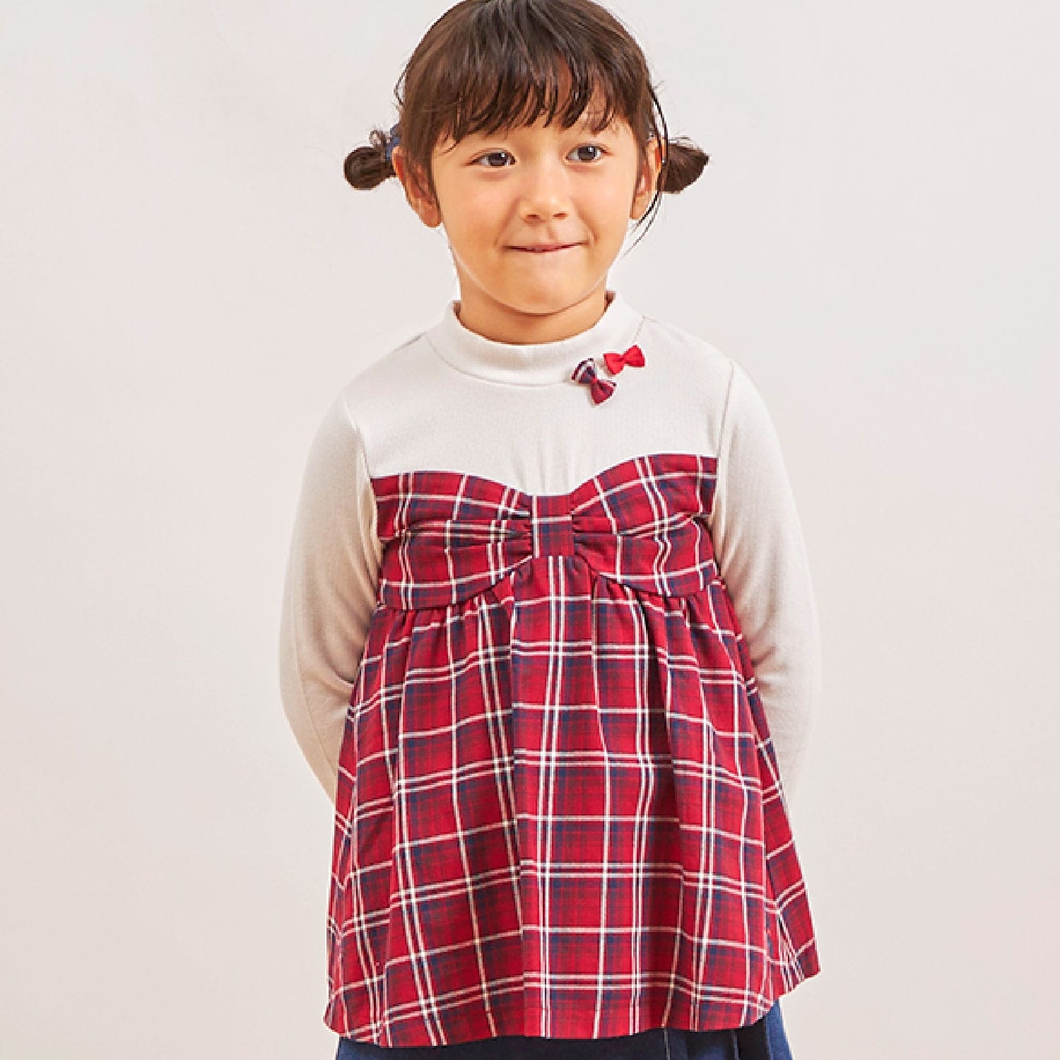 先染チェック×起毛テレコ レイヤード風チュニック