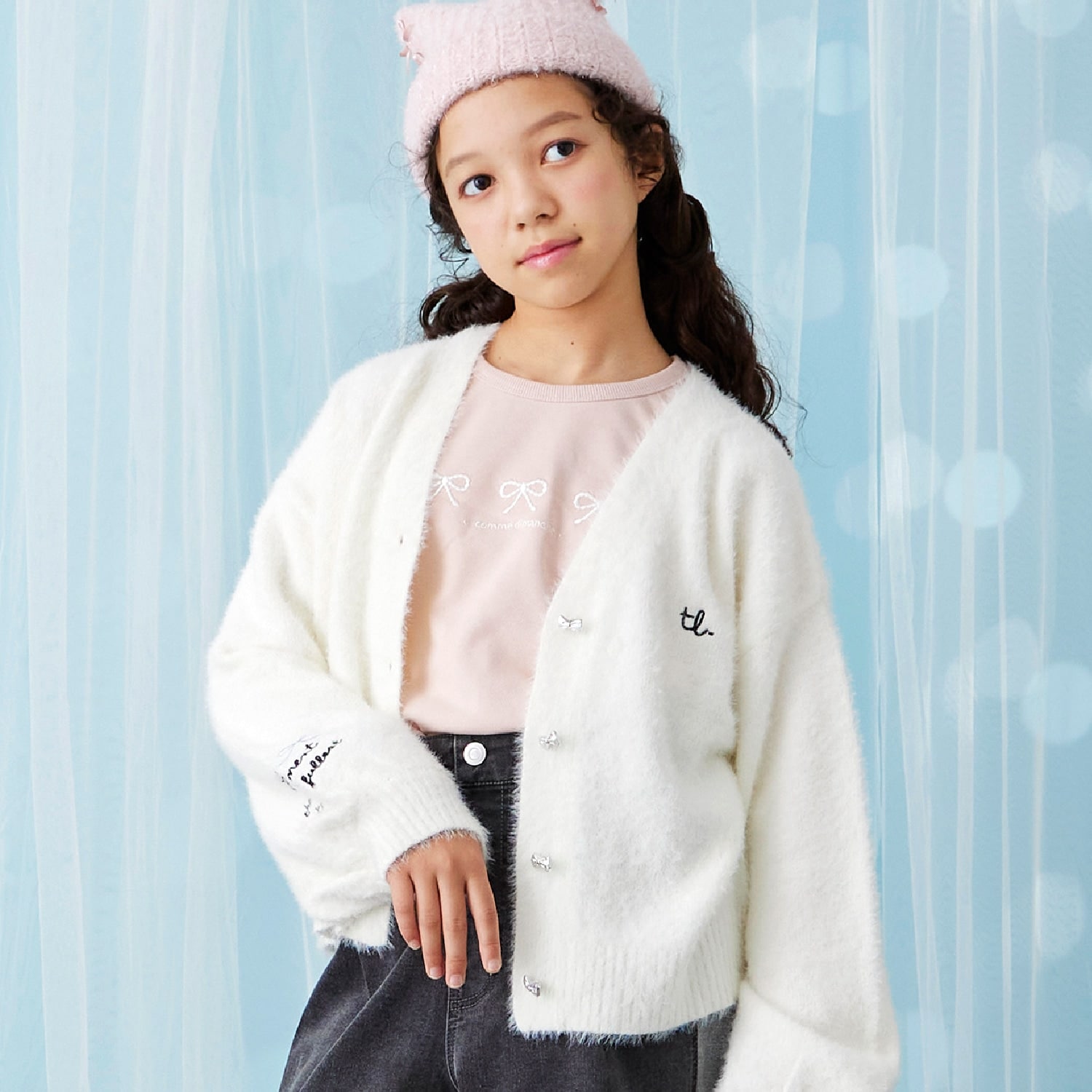 【trois lapins】 シャギーニットVカーデ