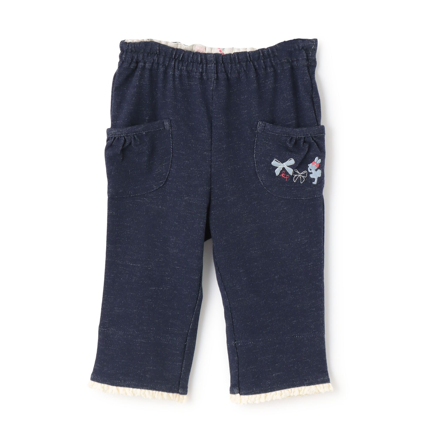 デニム風ニットツイル 裾折り返しパンツ 7分丈