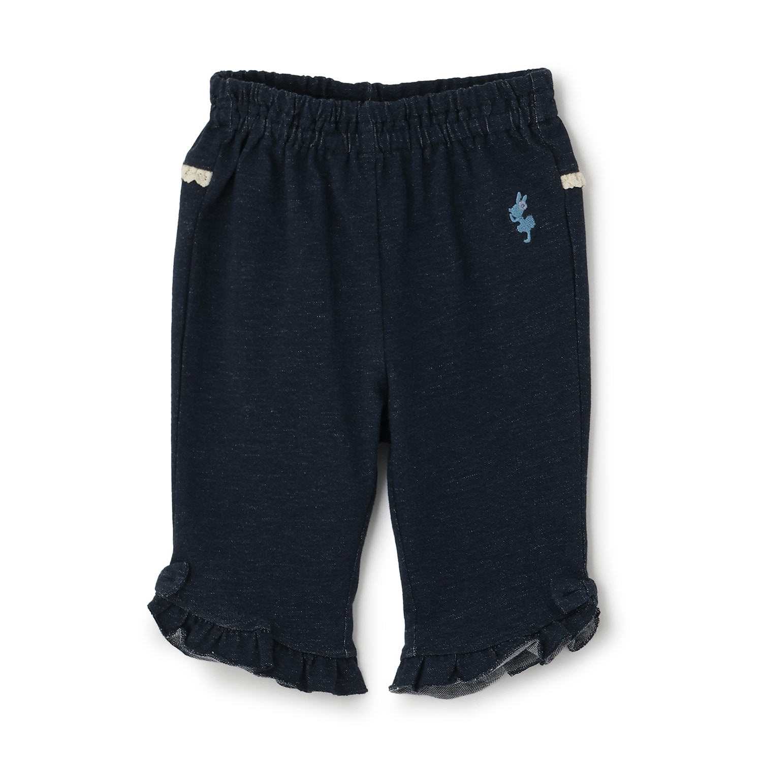 デニム風ニットツイル パンツ 6分丈