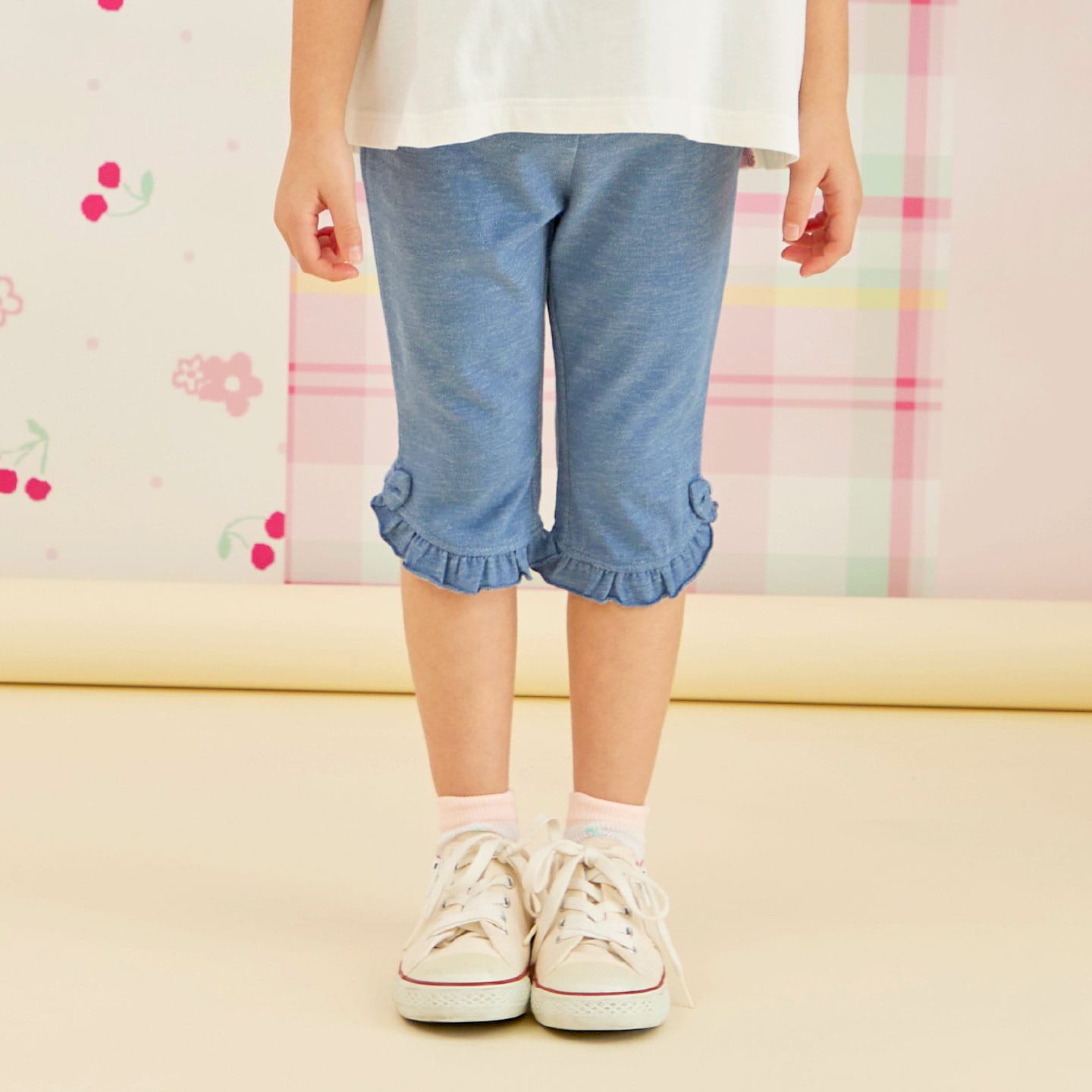 デニム風ニットツイル パンツ 6分丈