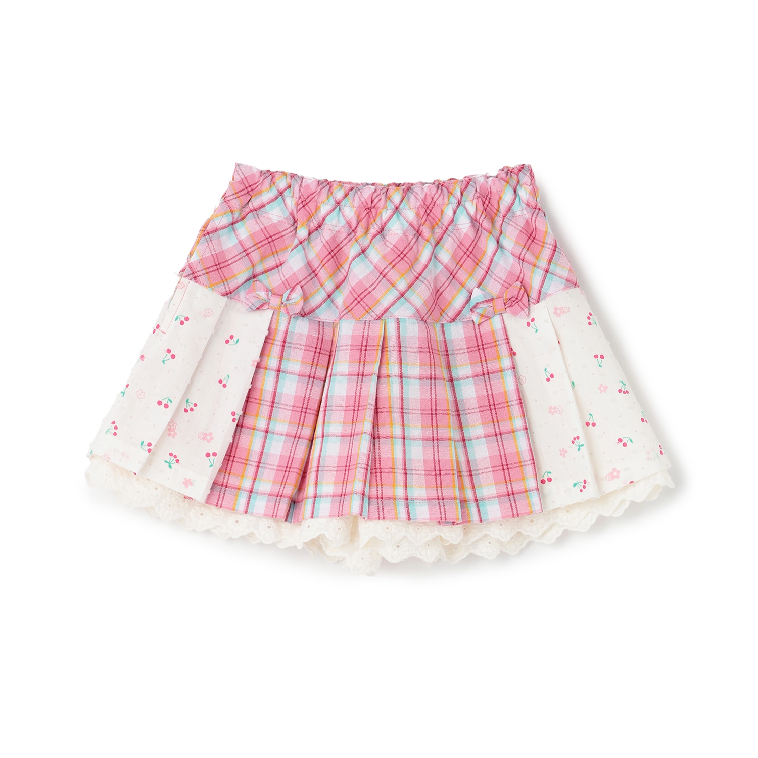 先染チェック×ドビー織プリント プリーツスカパン